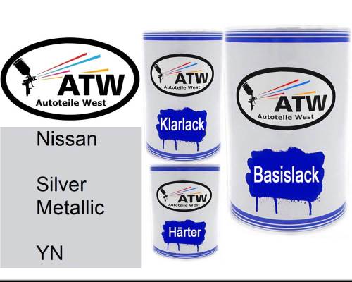 Nissan, Silver Metallic, YN: 500ml Lackdose + 500ml Klarlack + 250ml Härter - Set, von ATW Autoteile West.